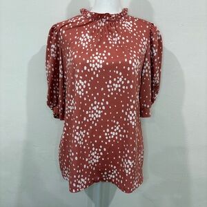 Salmon Puff Sleeve Ruffled Blouse